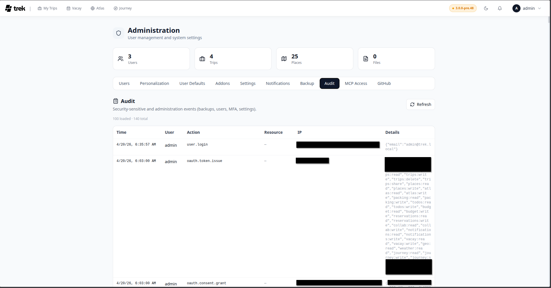 Audit log